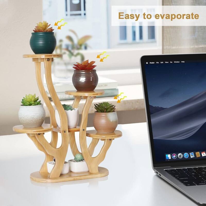 9 Tiers Small Windowsill Plant Shelf Indoor,Bamboo Succulent Plant Stand - 11.8 x 6.7 x 17.9 inches