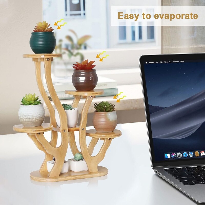 9 Tiers Small Windowsill Plant Shelf Indoor,Bamboo Succulent Plant