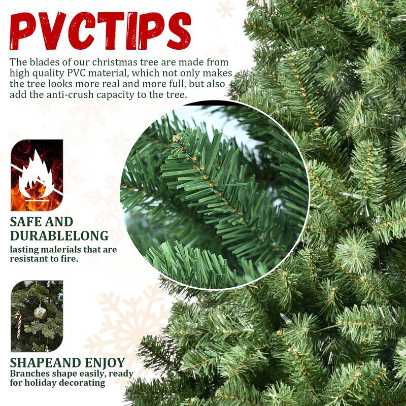 6ft Pre-Lit PVC Christmas Tree with 300 UL Lights,779 Tips,Auto-Unfold Memory Wire,Easy Assembly