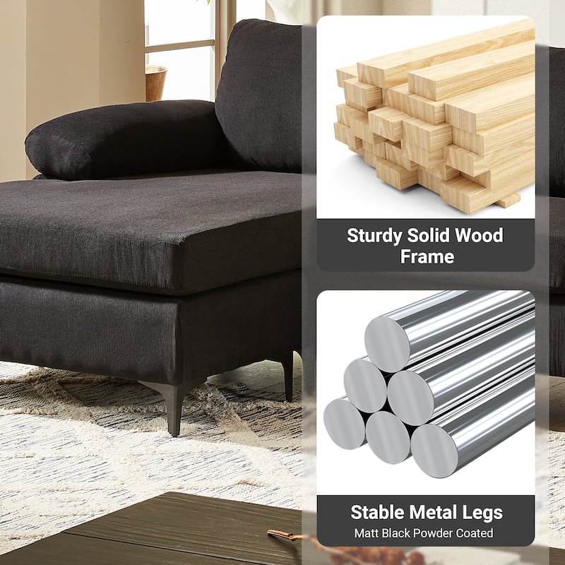 HOOOWOOO Modern Polyester Convertible Chaise Sofa with Metal Legs for Living Room