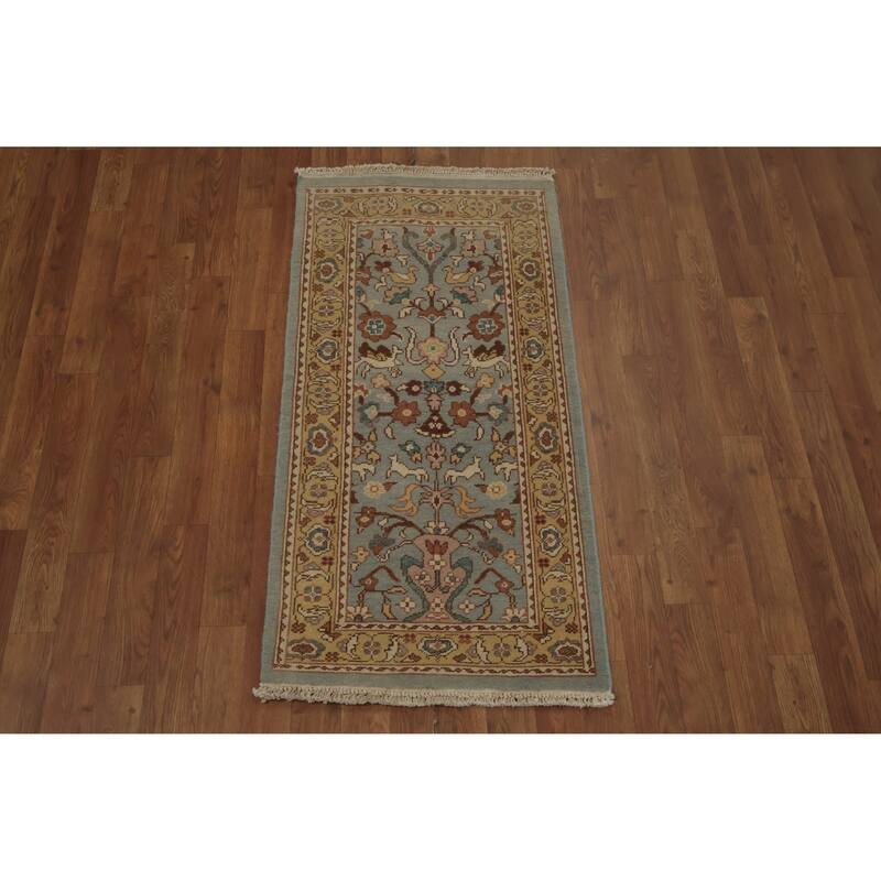 Hand Knotted Oriental 100% Wool Carpet Traditional Floral Navy Blue & Blues Ziegler Area Rug - 3' 11'' X 2' 0''