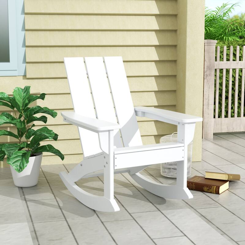 Shoreside Modern Eco-Friendly All Weather Poly Adirondack Rocking Chair - White