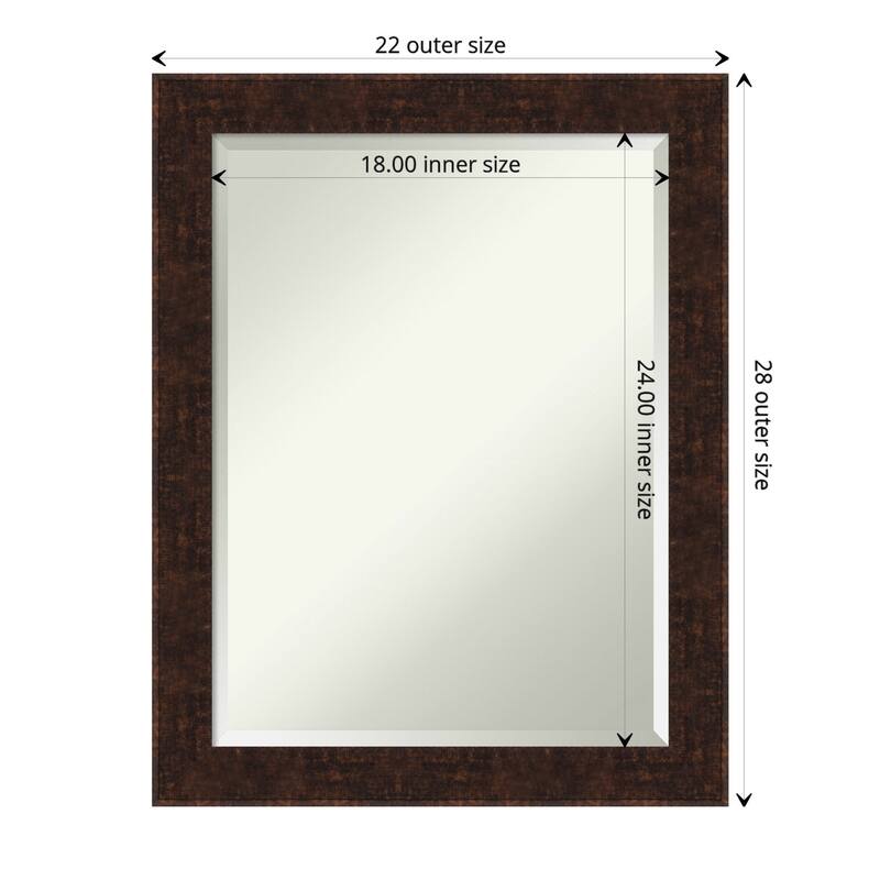 Beveled Bathroom Wall Mirror - William Frame - Outer Size: 22 x 28 in - William Mottled Bronze Narrow