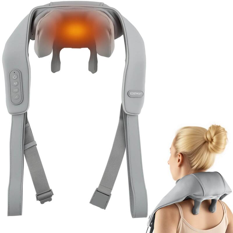 Costway Neck Shoulder Massager with 2 Heating Levels & Adjustable - See Details - Grey