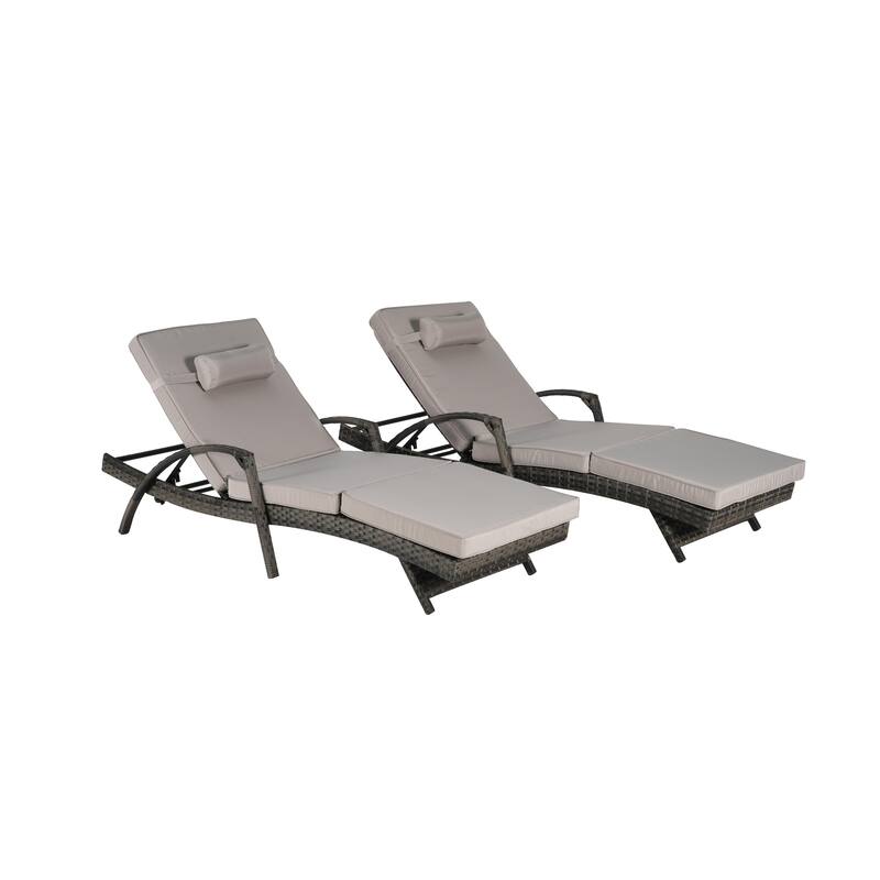 Outdoor Wicker Long Reclining Chair Set of 2, Lawn Sunbathing Chairs for Beach Poolside Garden