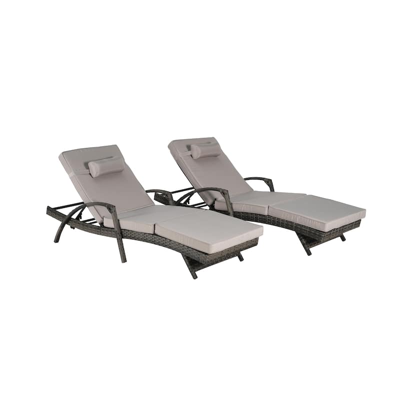 Outdoor Wicker Long Reclining Chair Set of 2 with Cushions