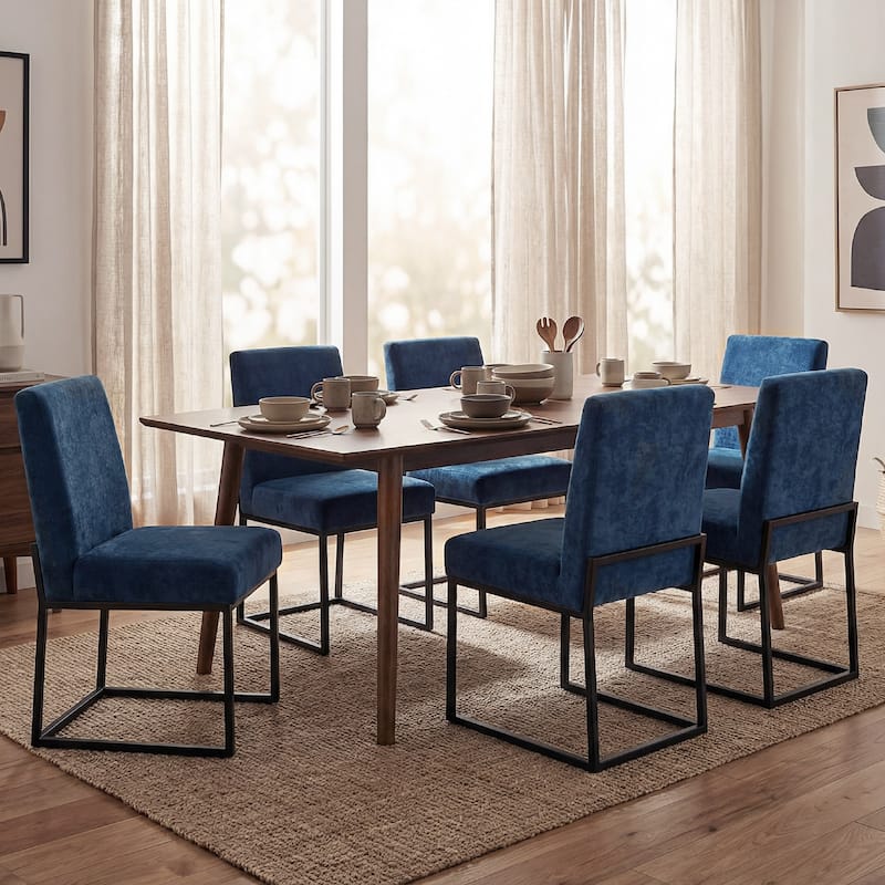 Mid Century Modern Dining Chair with Black Metal Legs