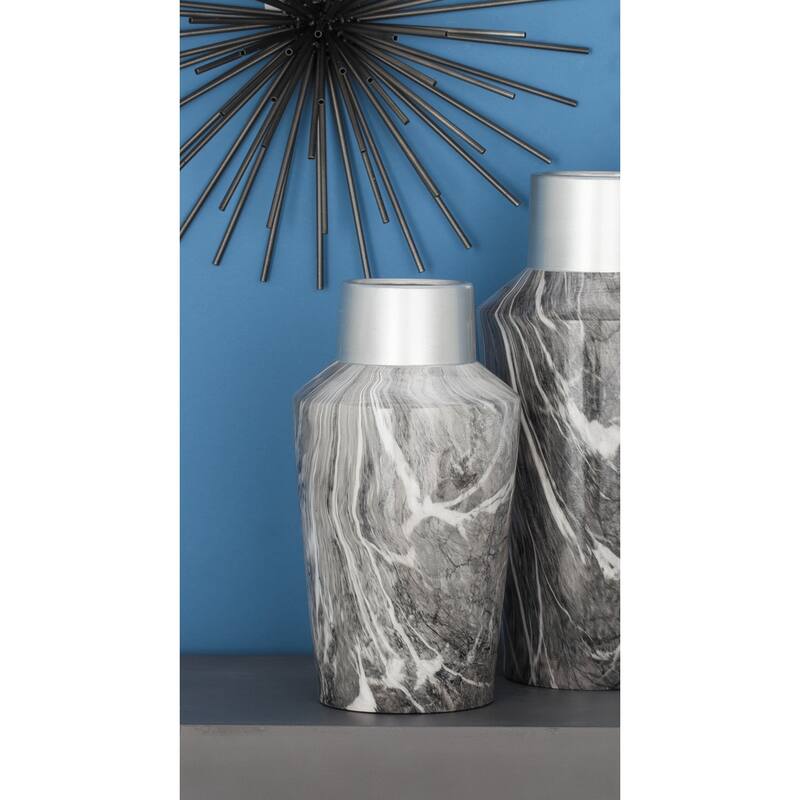 Gray Ceramic Faux Marble Decorative Vase - Gray