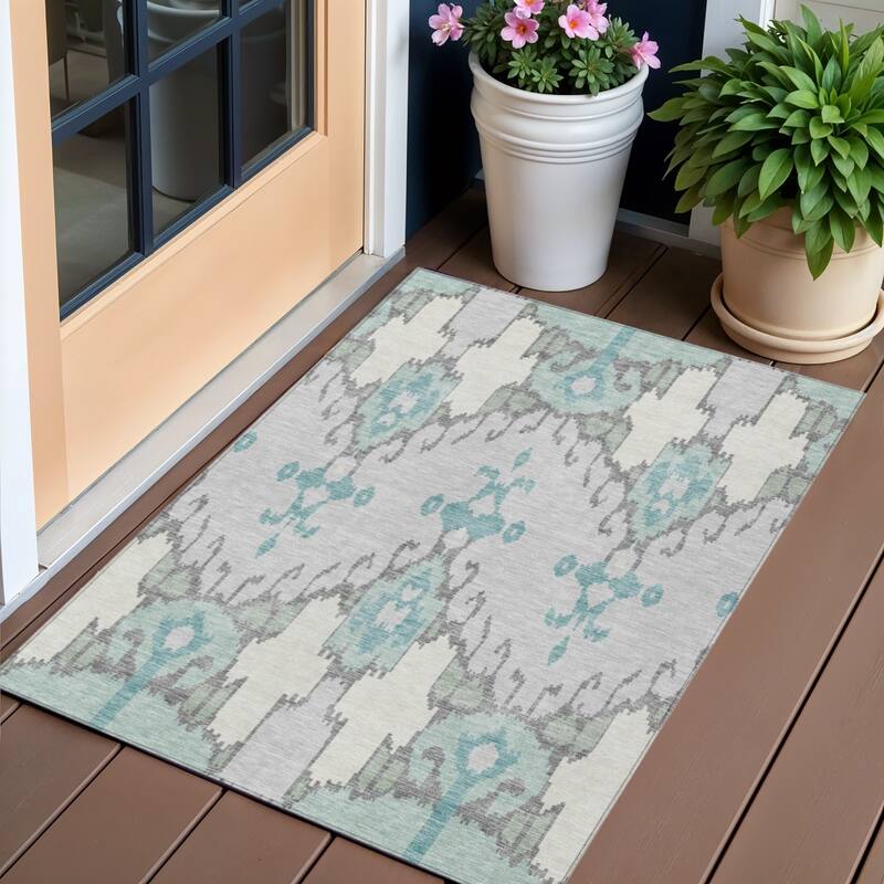 HomeRoots Ikat Transitional Rectangle Outdoor Rug - 3' x 5'