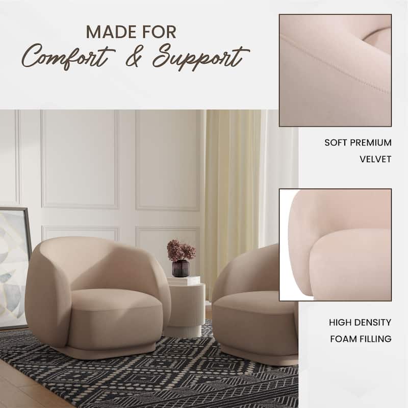 Faze Mid-Century Velvet Barrel Accent Chair with Solid Wood Frame, Plush Foam Cushion, No Assembly Required