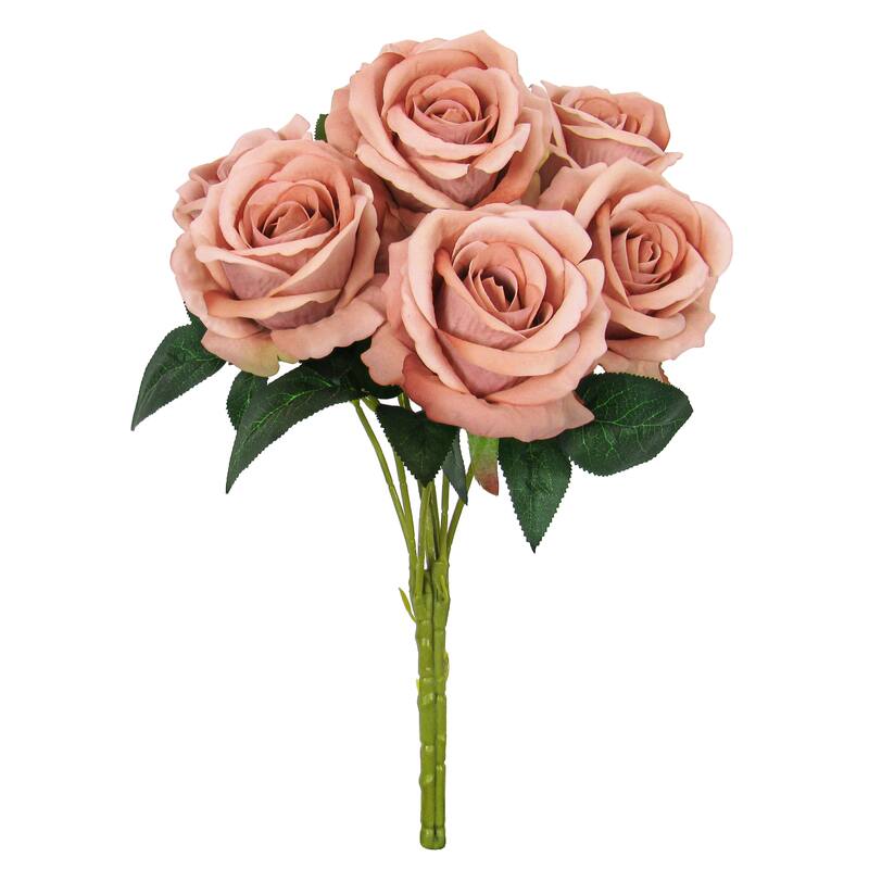 Set of 2 Dusty Rose Artificial Velvet Rose Flower Stem Bush Bouquet 16in - 16" L x 11" W x 11" DP