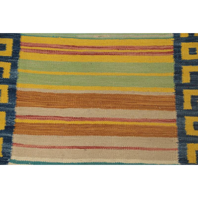 Hand Woven Oriental 100% Wool Carpet Southwestern Tribal Multi-Colored Kilim Runner Rug - 6' 0'' X 2' 2''
