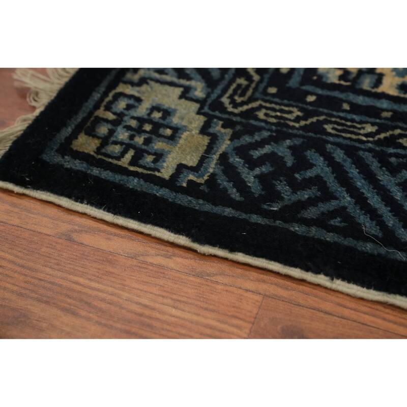 Hand Knotted Oriental 100% Wool Carpet Traditional Geometric Yellow & Gold Art Deco Area Rug - 4' 2'' X 2' 2''