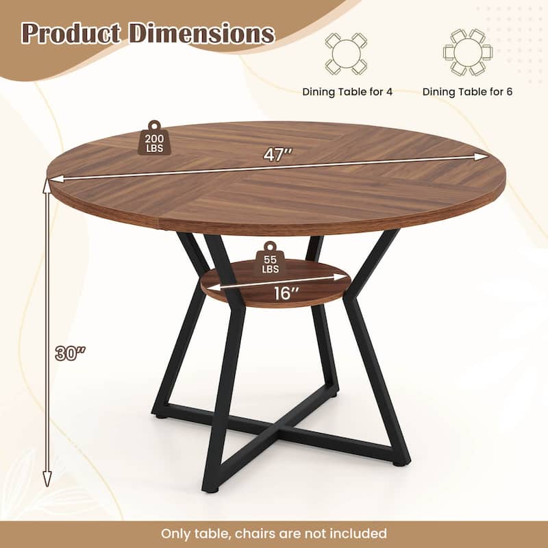 Costway 47” Round Dining Table for 4 with Storage Shelf, Wooden - Brown+Black - See Details
