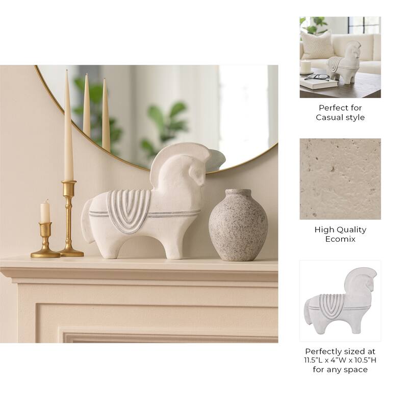 Pottery Horse Figurine Timeless Decorative Sculpture - 11" Ivory - 11.5" x 4" x 10.5"