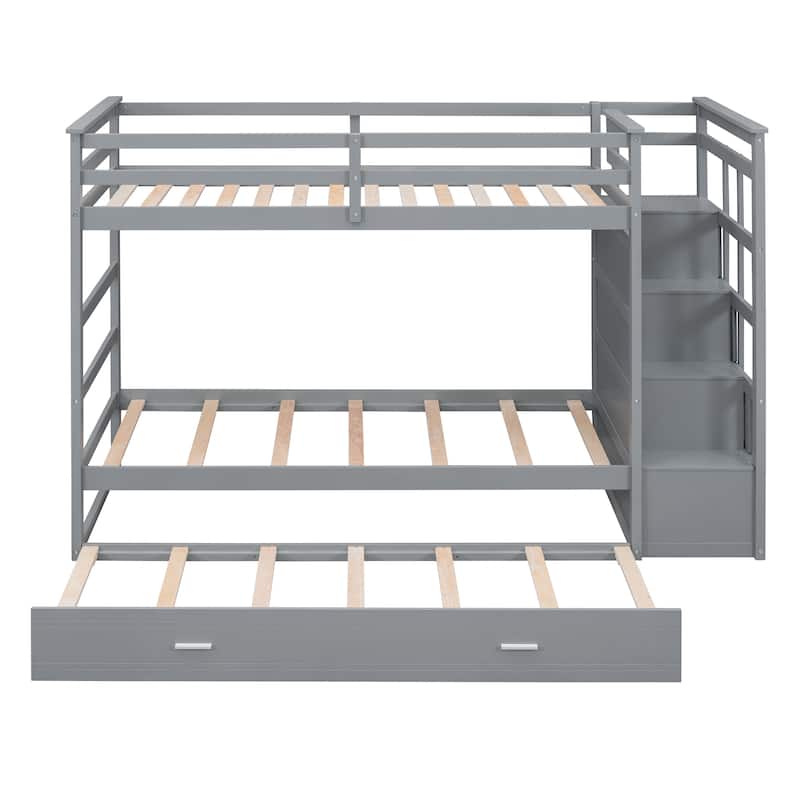 Twin Over Twin Bunk Bed with Trundle, Drawers and Storage Staircase