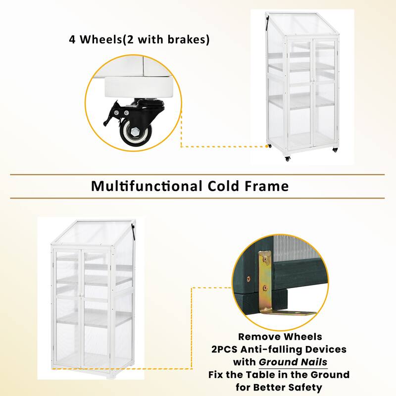 Wood Garden Shed Greenhouse Shed with Adjustable & Removable Shelves Balcony Shed with Removed Wheels