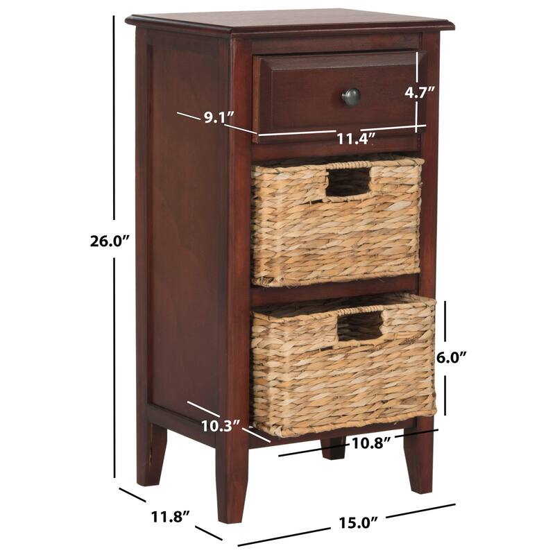SAFAVIEH Helma Distressed Black Drawer Storage Side Table - 15" x 11.8" x 27.6" - 15Wx12Dx26H - Cherry