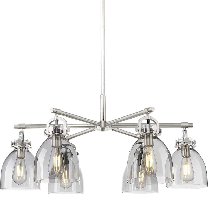 Innovations Lighting 410-6CR-16-26 Newton Bell Chandelier Newton Bell - Satin Nickel / Light Smoke