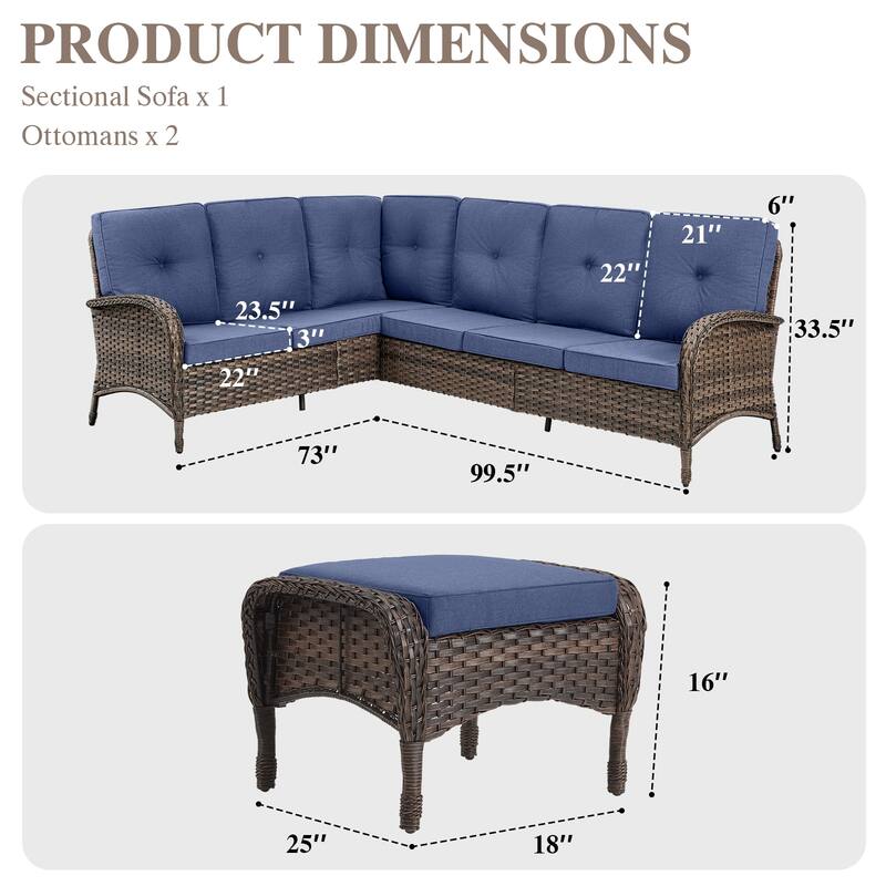 Outdoor L-Shaped Patio Furniture Set with Ottoman