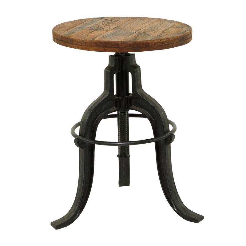 Black Metal Vintage Industrial Inspired Stool with Brown Adjustable Wood Seat