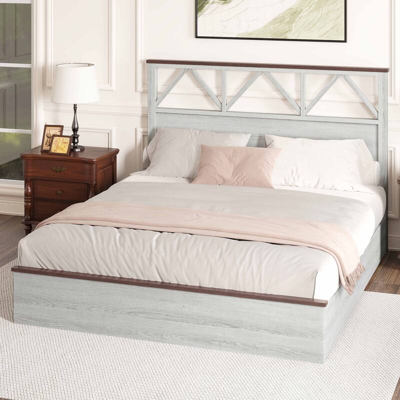 Farmhouse Bed with Headboard Platform, Ideal for Bedroom/Apartment