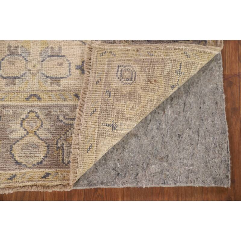 Hand Knotted Oriental 100% Wool Carpet Transitional Geometric Beige & Ivories Oushak Runner Rug - 9' 8'' X 2' 8''