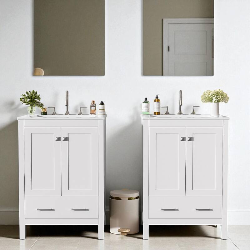 48'' Bathroom Vanity with Ceramic Sink, 4 Soft-Close Doors, 2 Drawers, Adjustable Shelf, Solid Wood Frame & Storage Cabinet