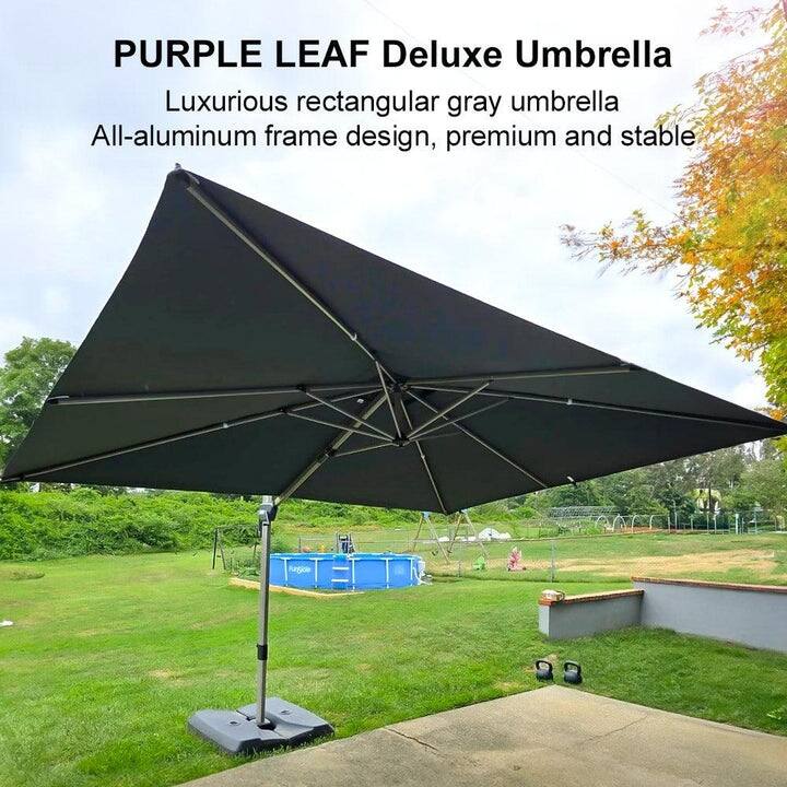 PURPLE LEAF Elegant Champagne-Gold Patio Cantilever Umbrella Adjustable Offset Umbrella With Base