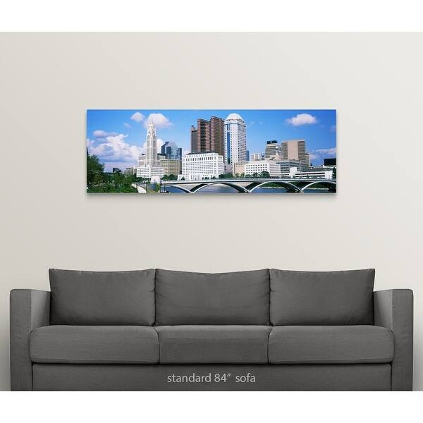 Shop Bridge Across The Scioto River With Skyscrapers In The
