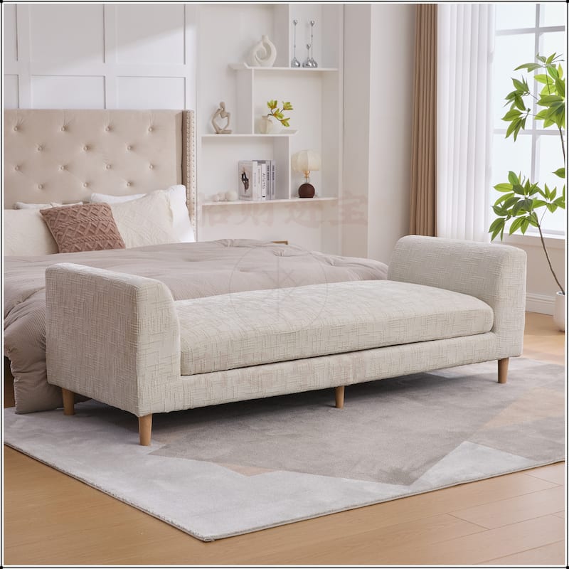 83.1"Wide Chenille Upholstered End of Bed Bench with Armrests