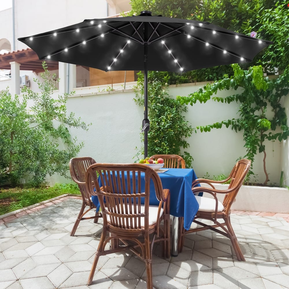 BONOSUKI Outdoor 9FT LED Round Patio Umbrella with UV Protection, Easy Tilt, and Wind-Resistant Features