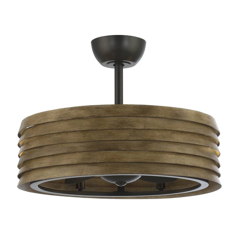 24.4" Farmhouse/ Retro Metal Bladeless Caged Ceiling Fan with Remote