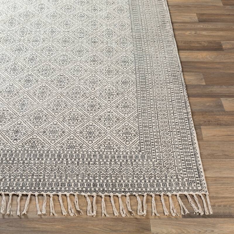 Livabliss Carnoustie Handmade Boho Border Cotton Area Rug