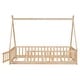 preview thumbnail 12 of 13, Twin Tent-shaped Floor Bed, Pine Fun Playhouse Bed Frames, With Guardrails, Slats, Door, House Bed Frame With Roof