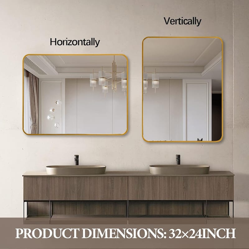 Bathroom Mirror for Over Sink Wall Mirror Metal Frame Rounded Rectangular Vanity Mirrors for Bedroom Living Room Entryway Decor