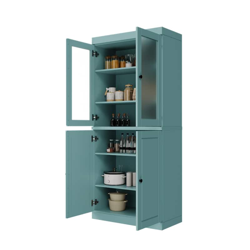 Palace Imports 100% Solid Wood Pantry Cabinet with Frosted, Clear Glass or Solid Doors and Adjustable Shelves