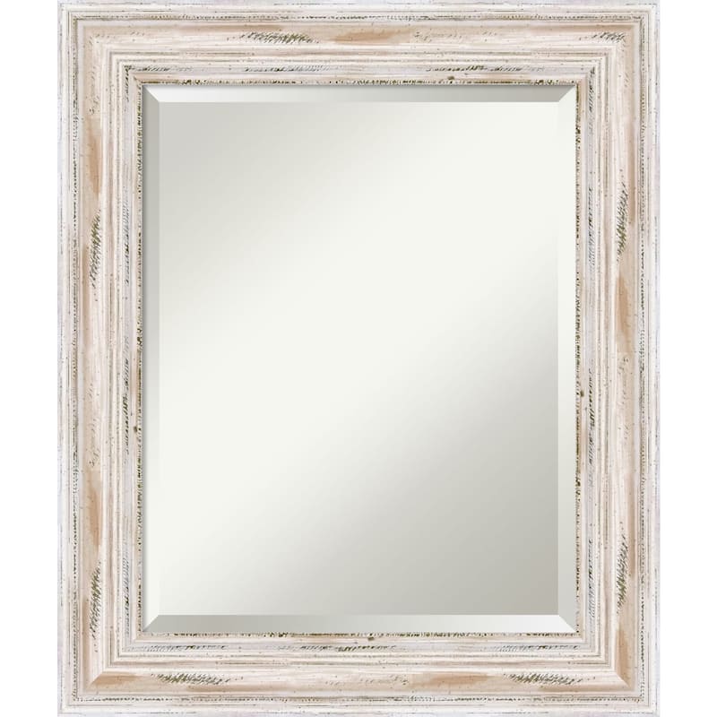 Beveled Wood Bathroom Wall Mirror - Alexandria White Wash Frame
