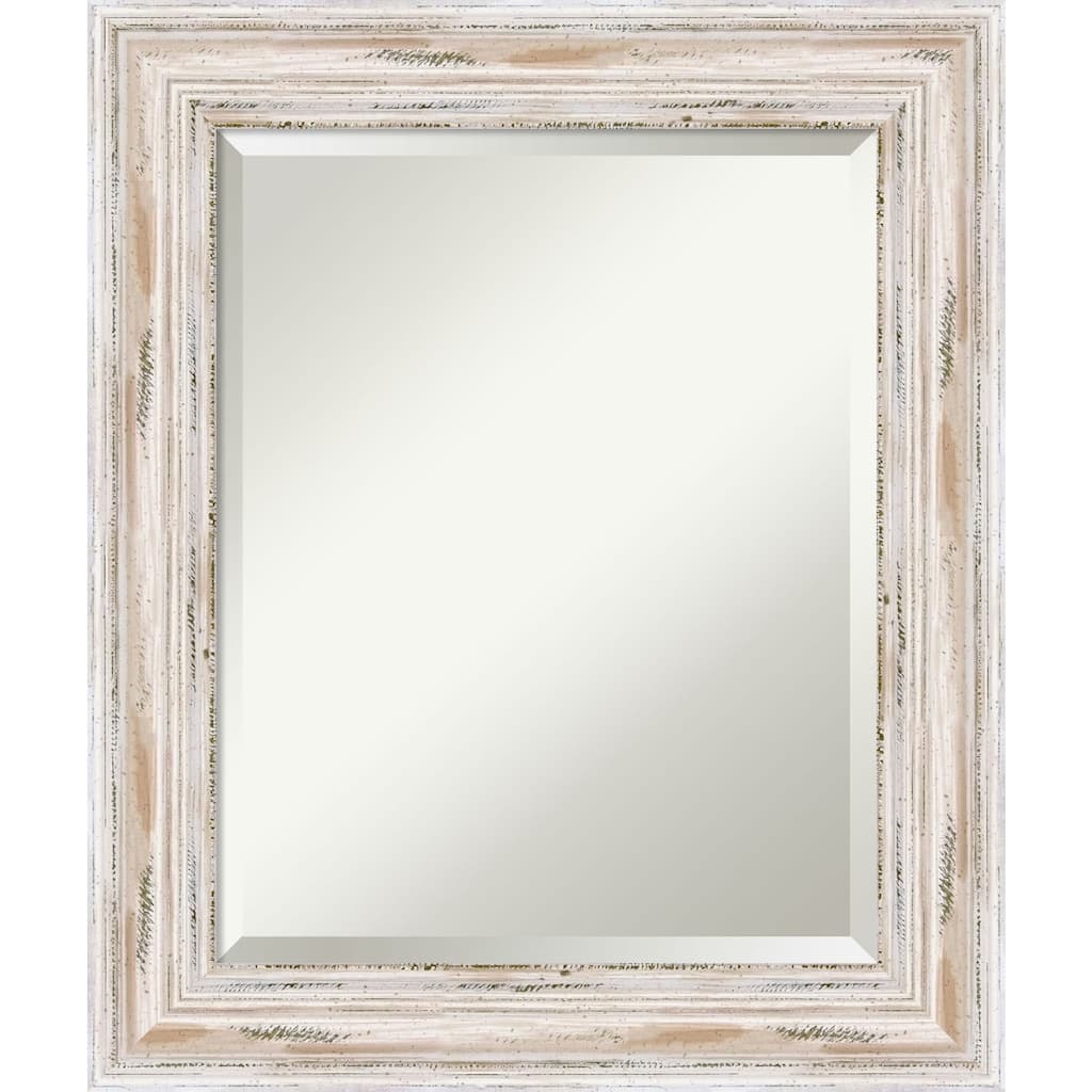 Beveled Wood Bathroom Wall Mirror - Alexandria White Wash Frame