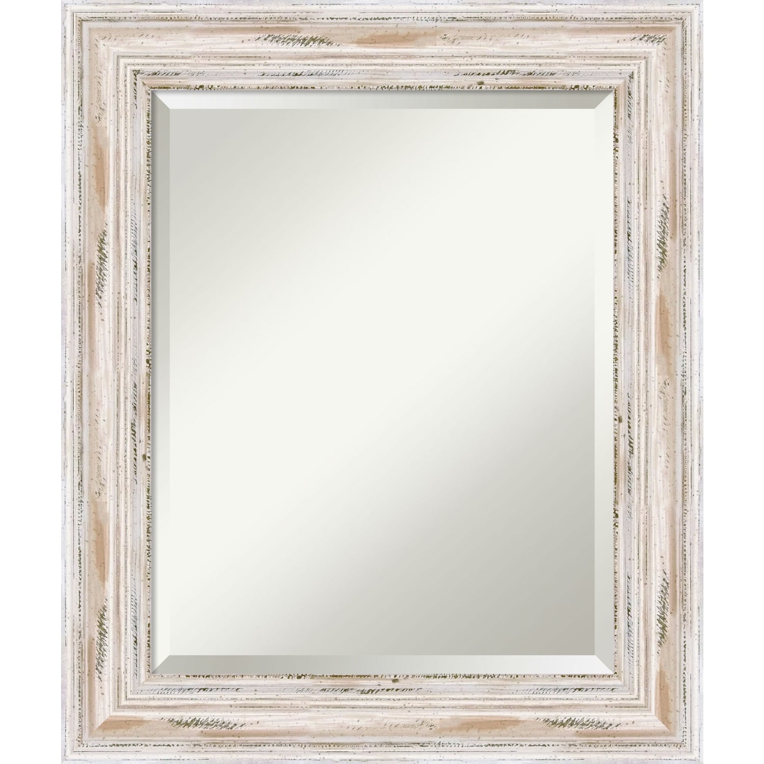 Beveled Wood Bathroom Wall Mirror - Alexandria White Wash Frame