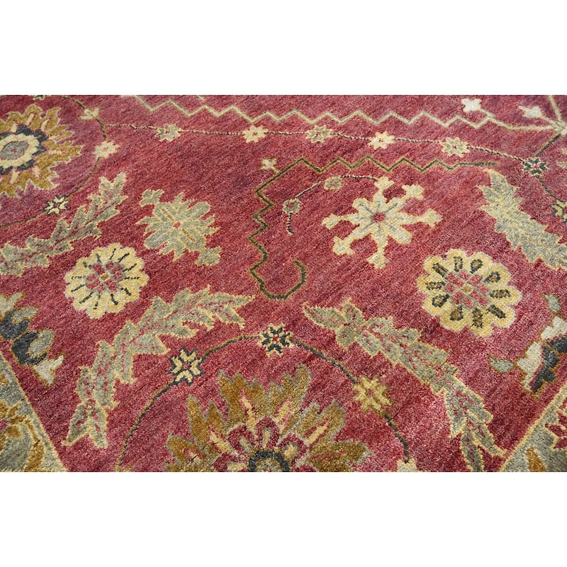 LoomBloom Raspberry Oushak Hand Knotted Traditional Wool Area Rug - 8' 8'' x 11' 7''