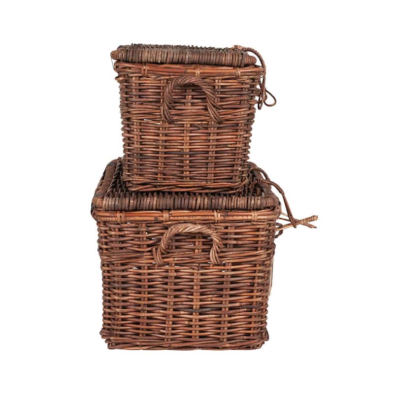 Handmade Natural Rattan Baskets With Lids (Set Of 2) by East at Main - 25"x14"x15"