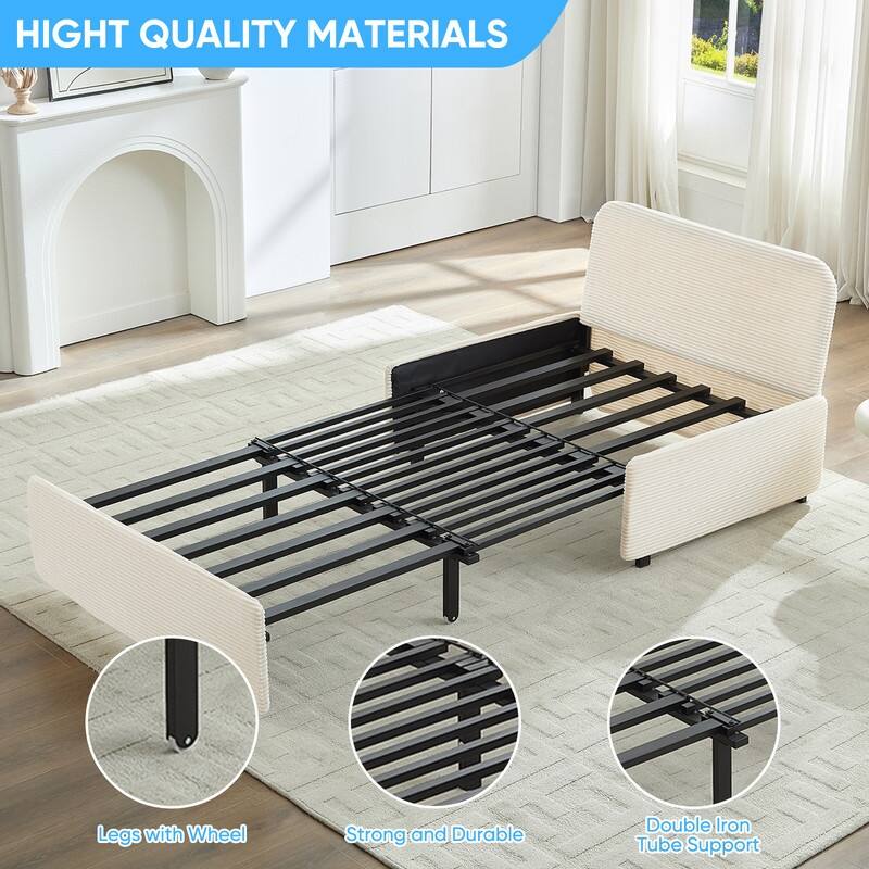 Mixoy Corduroy Fabric Queen Size/Twin Size Sofa Bed, 2-in-1 Modern Pull Out Sleeper Sofa Bed