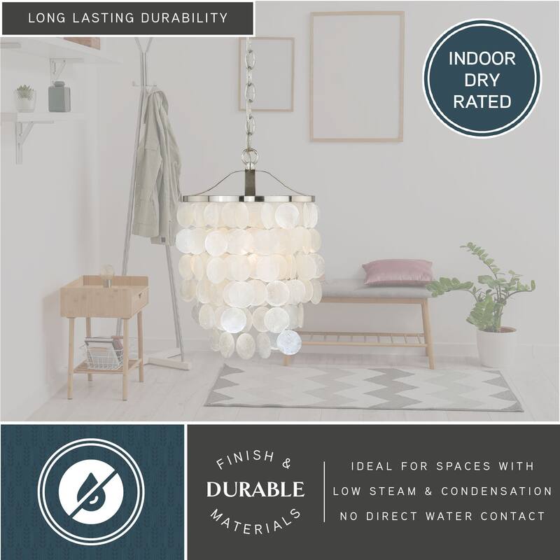 Elsa Satin Nickel Coastal Capiz Shell Pendant Ceiling Light - 10.5-in W x 18-in H x 10.5-in D