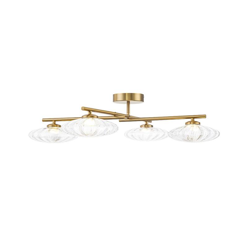 4-Light Oval Striped Glass Dimmable LED Linear Flush Mount - 28.0 in