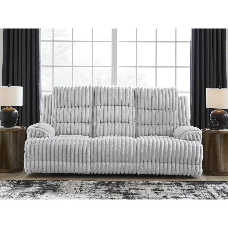 Signature Design by Ashley Technique White Power Reclining Sofa with Drop Down Table - 90"W x 42"D x 46"H
