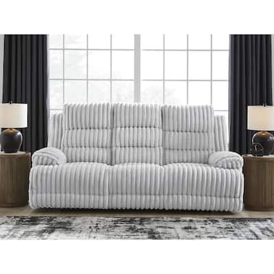 Signature Design by Ashley Technique White Power Reclining Sofa with Drop Down Table - 90"W x 42"D x 46"H