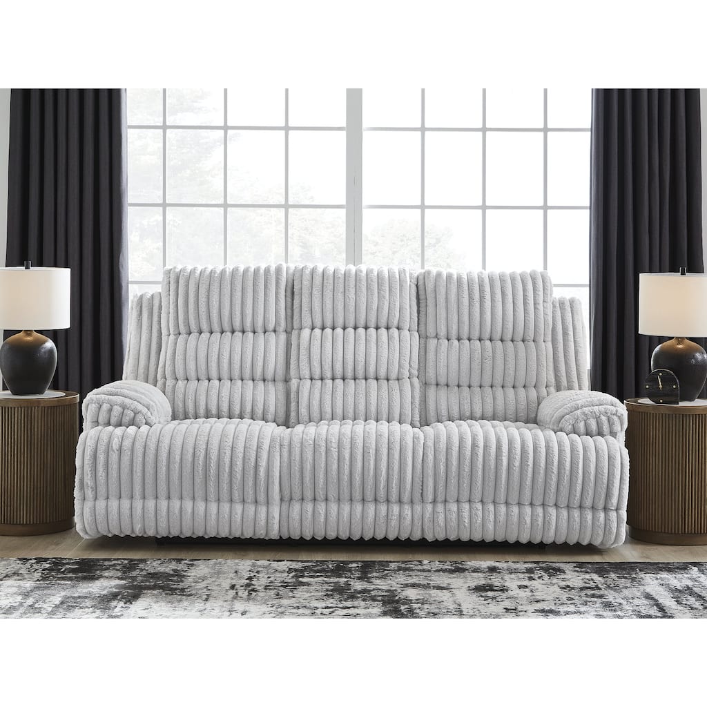 Signature Design by Ashley Technique White Power Reclining Sofa with Drop Down Table - 90"W x 42"D x 46"H