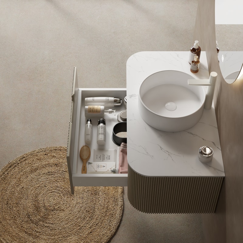 Modland Wall Mounted 24/30/36inch Bathroom Vanity Vessel Sink Combo Cabinet Vanity Set, Floating Vanity ror Bathroom