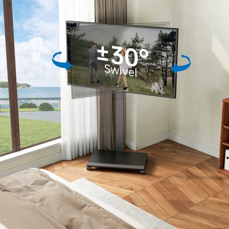 FITUEYES Rolling TV Stand with Stepless Lift for 32-75 Inch TVs, Swivel and Tilt, Hold up to 88 lbs